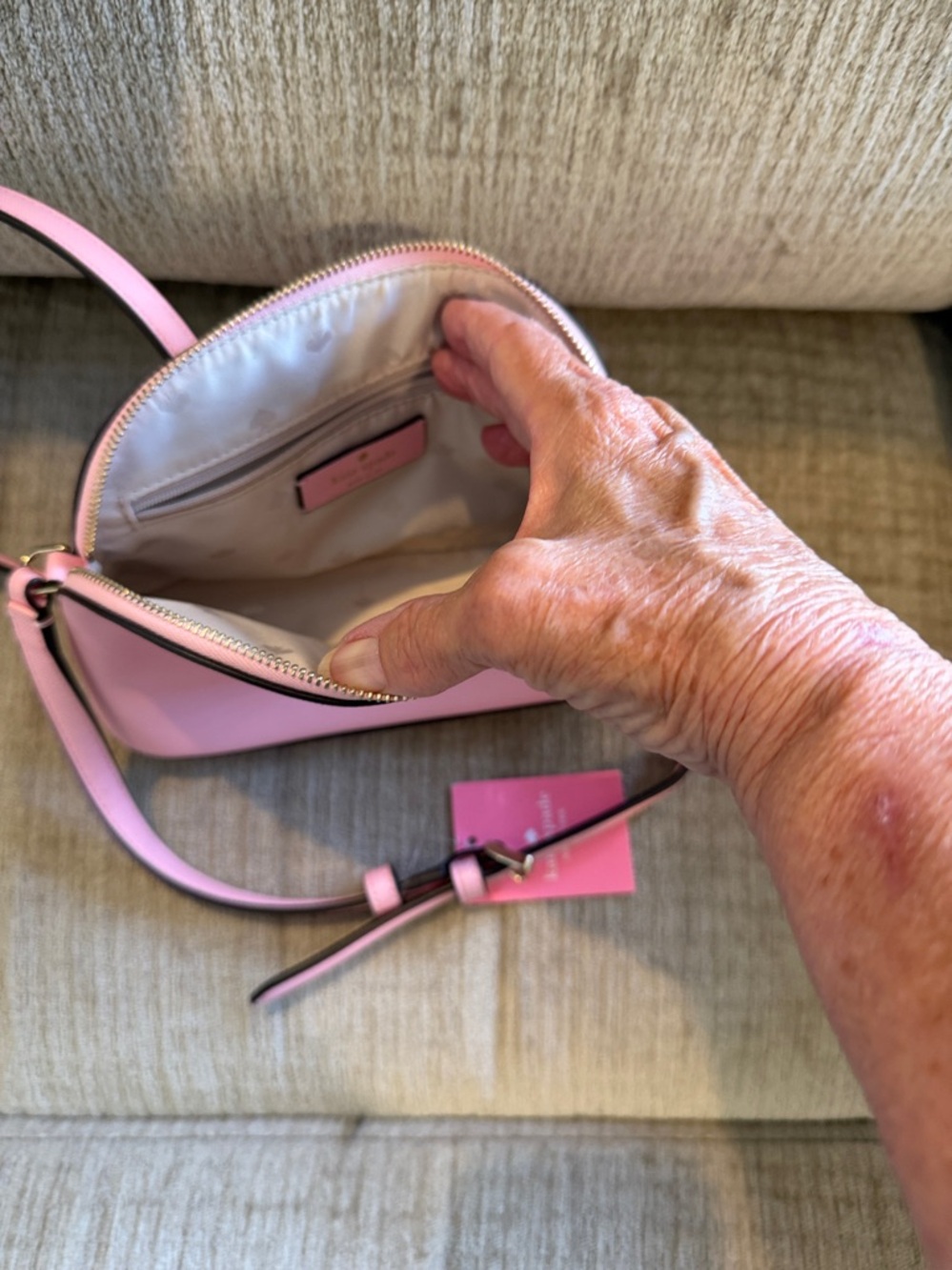 Kate Spade Pink small domed Crossbody Crossbody Bag Saffiano 7 1/2 by 6 new - Picture 9 of 12